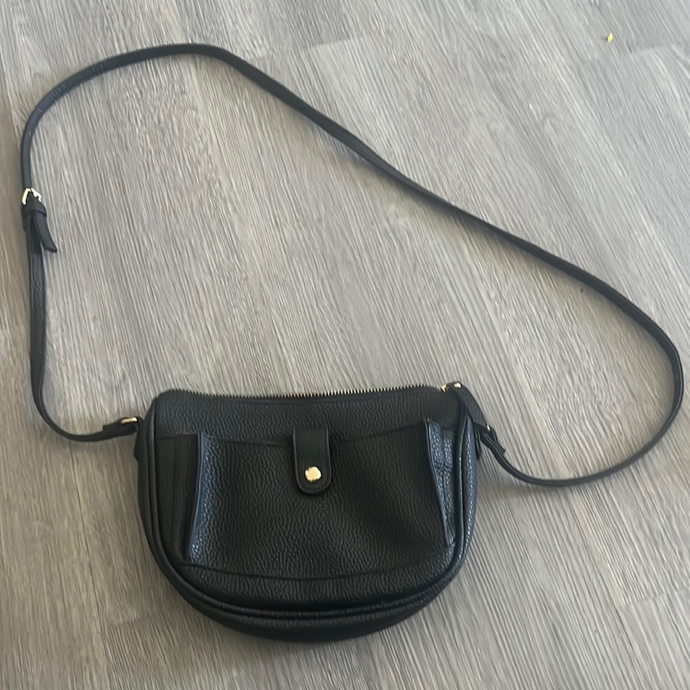 Black faux leather over the shoulder bag